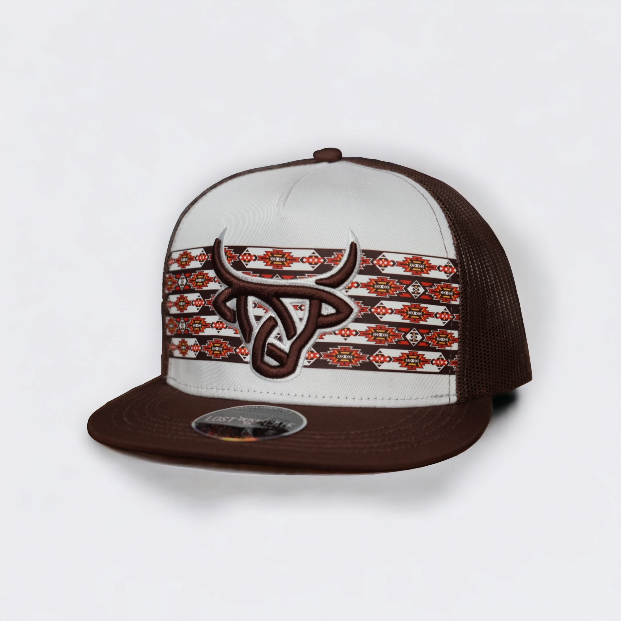 Lost Calf Koda White/Brown Flat Bill Trucker Hat