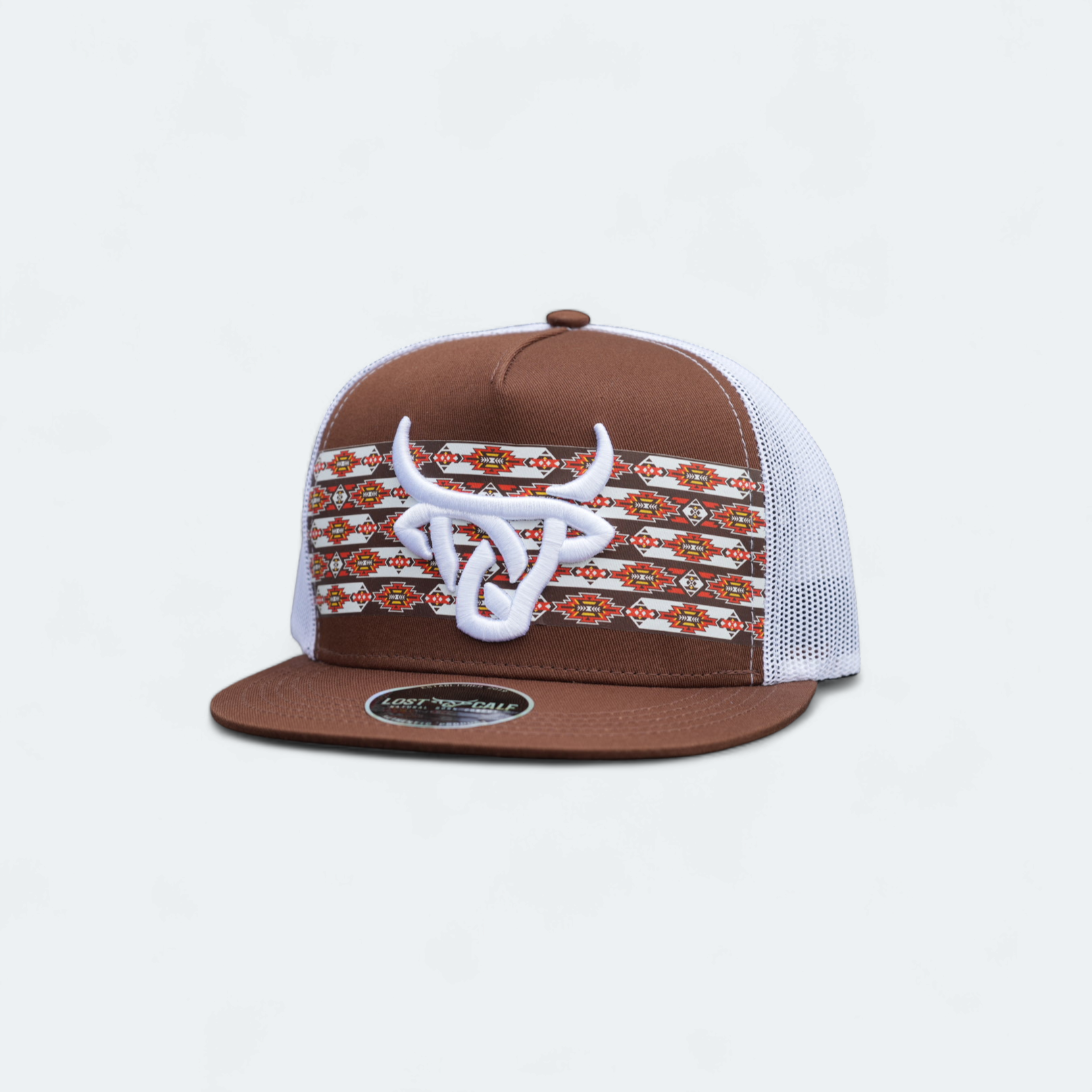 Lost Calf Koda Brown/White Flat Bill Trucker Hat