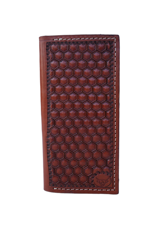 Handmade Tooled Long Wallet Honeycomb