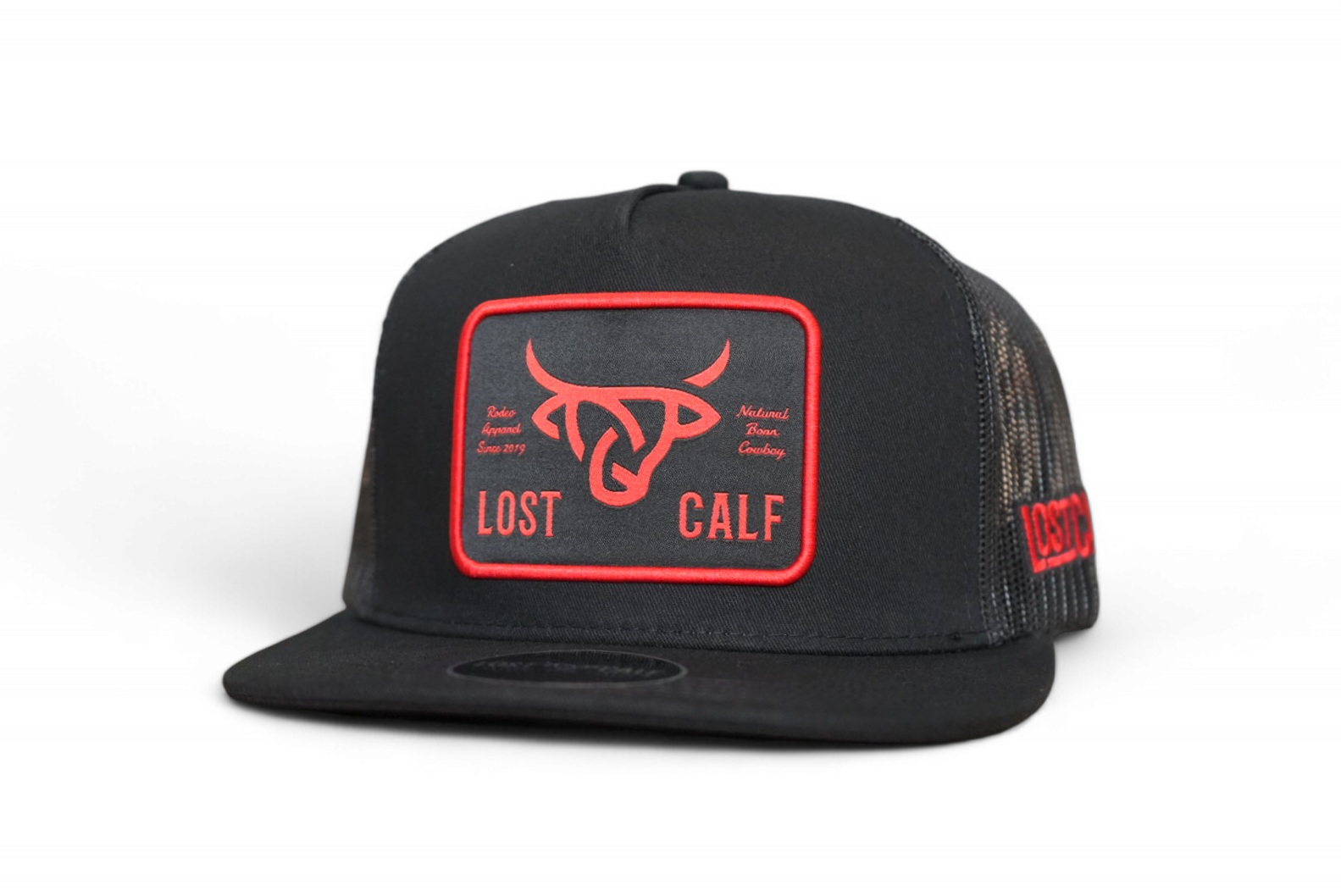 Lost Calf Flat Plate Red/Black Flat Bill Trucker Hat