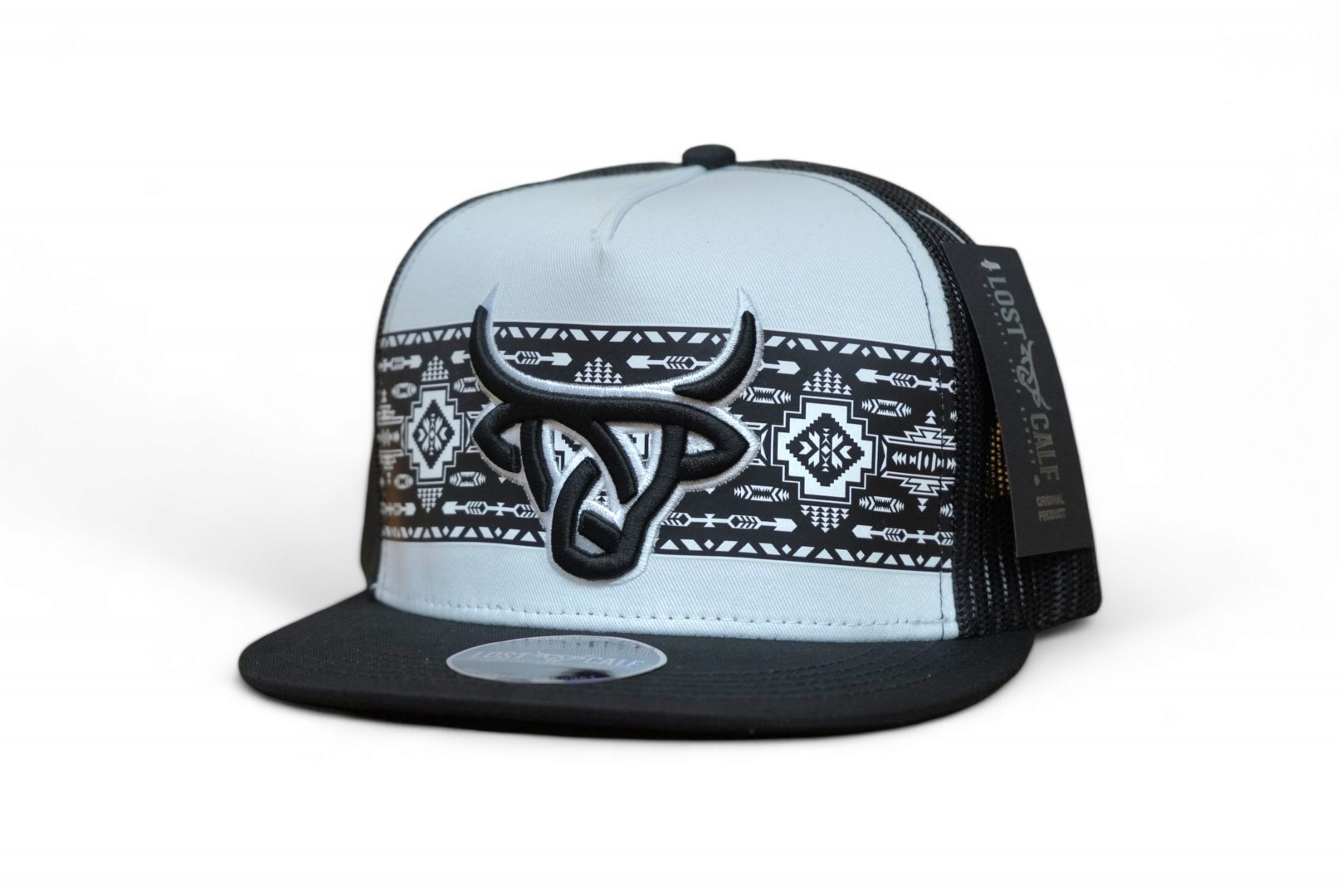 Lost Calf Shima White/Black Flat Bill Trucker Hat