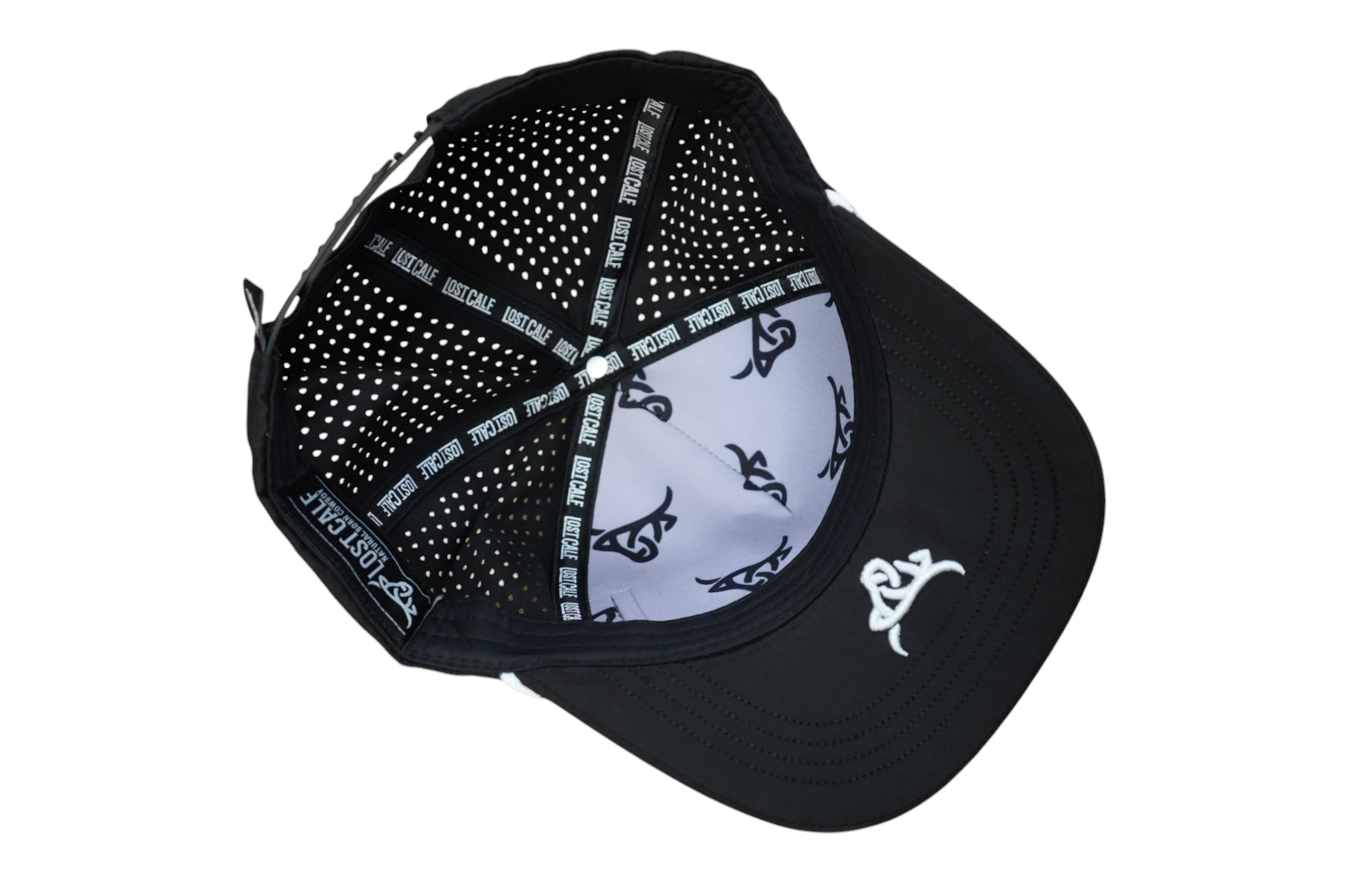 Underside view of the Waterproof Black A-Frame hat showing the matching black under-visor and premium quilted comfort sweatband