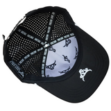 Underside view of the Waterproof Black A-Frame hat showing the matching black under-visor and premium quilted comfort sweatband