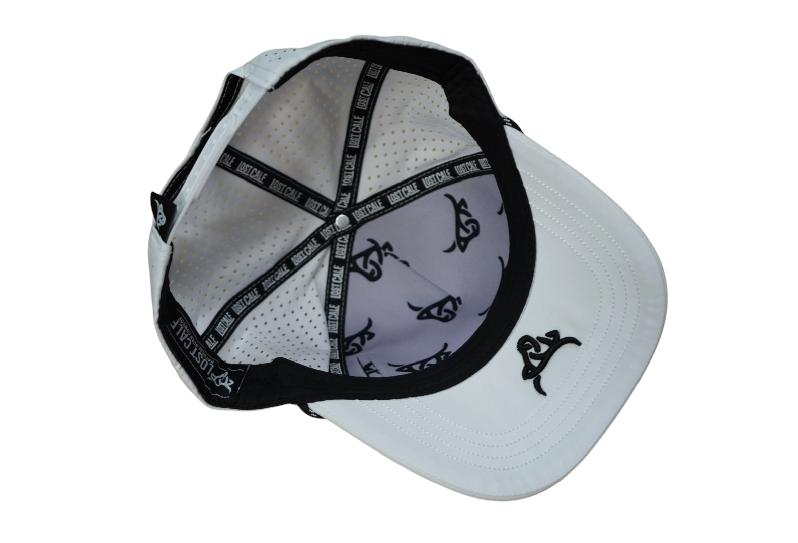 Underside view of the Waterproof White hat highlighting the white under-visor and premium quilted comfort sweatband