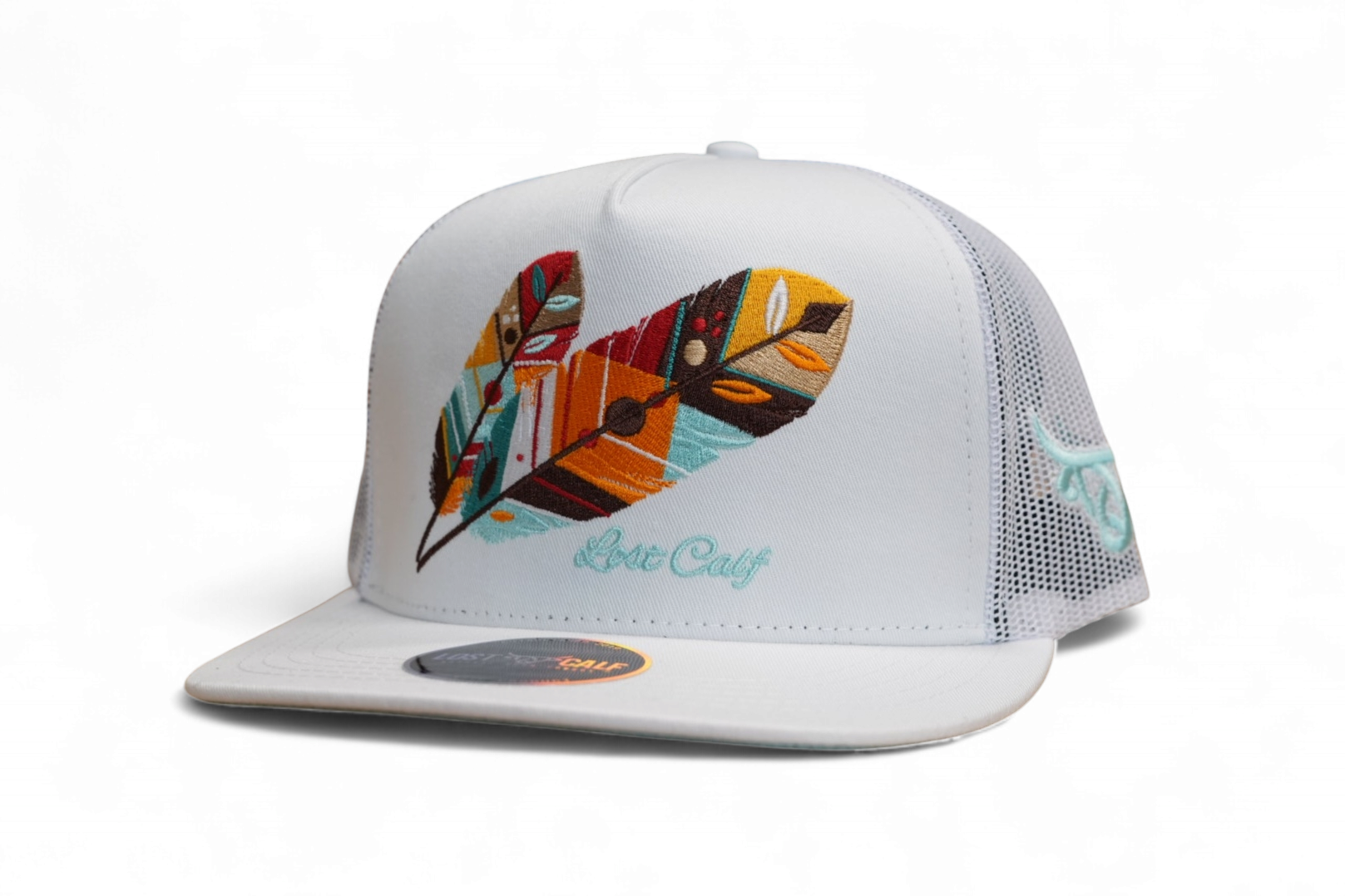 Lost Calf Tribe White Flat Bill Trucker Hat