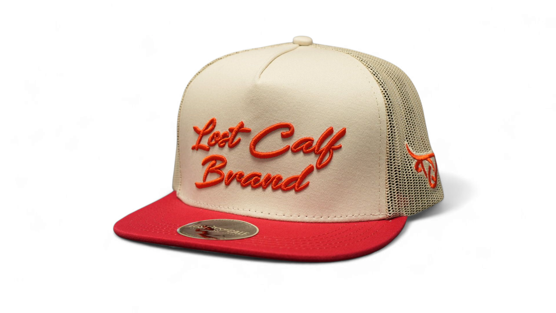 Casquette Lost Calf - Maille Blanche Avec Logo 3D Khaki - Casquette Plate Style Brahman - Neuf