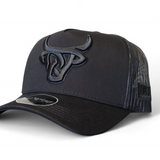 Dark grey trucker cap with dark grey mesh in back, and a dark grey Lost Calf logo up front