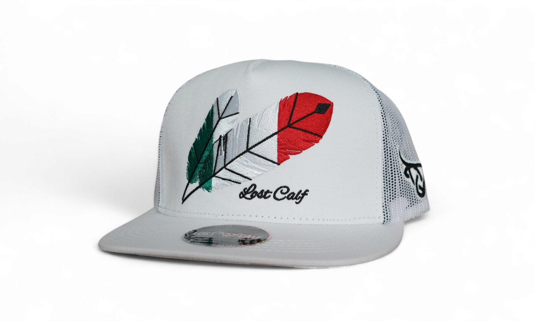 Lost Calf Mexican Tribe White Flat Bill Trucker Hat